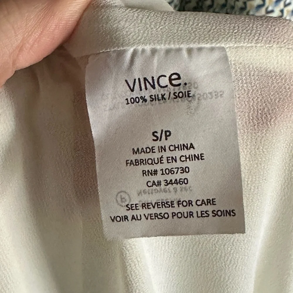 VINCE MAXI 100% SILK DRESS STAR PRINT BORDER CHARCOAL SPAGHETTI STRAP SZ S - Picture 9 of 9